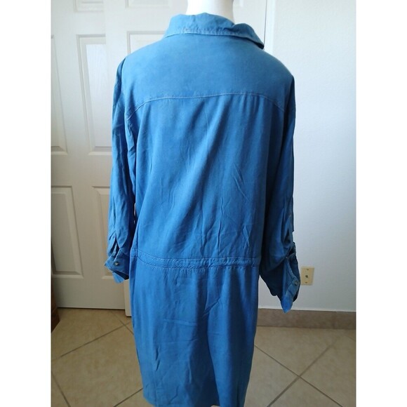 Song Of Style Chambray Tunic Dress Size 2X Belted Roll Tab Sleeve Knee Length - Picture 2 of 16